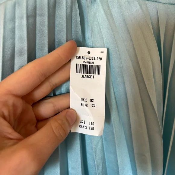 Abercrombie & Fitch Plunge Pleated Satin Mini Dress Sky Blue XLT Tall Long NWT - Picture 9 of 16